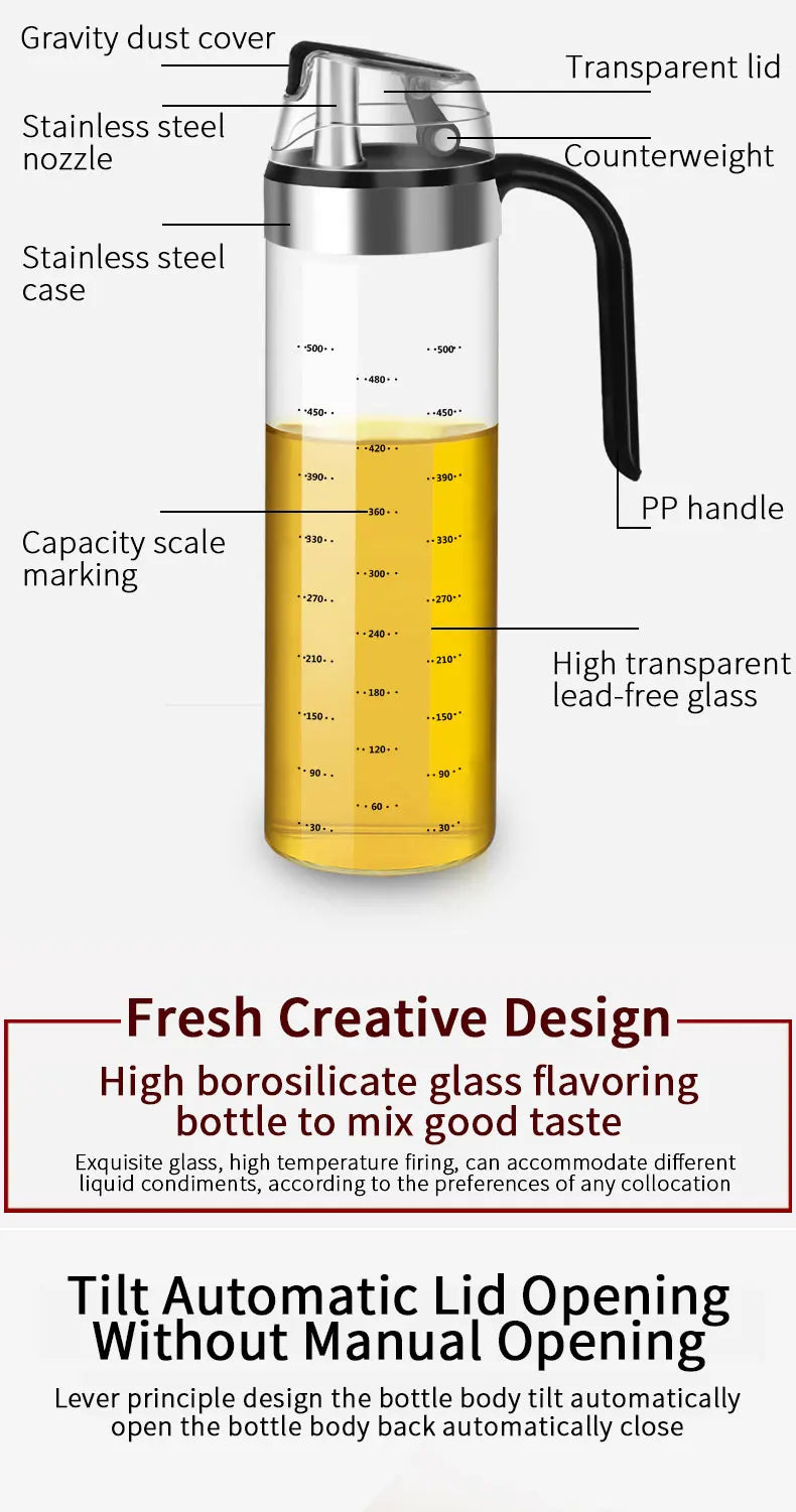 Glass Seasoning Bottle Dispenser Oil, Vinegar & Spice Storage Kitchen Tool