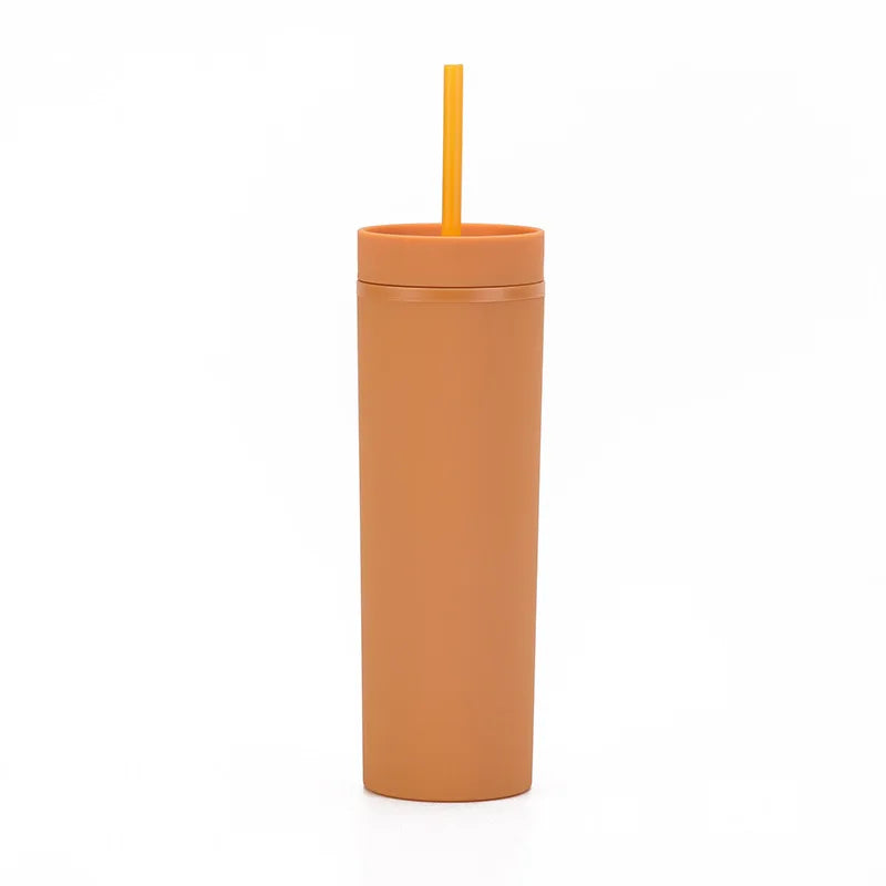 Double Wall Skinny Tumbler 473ml/480ml Cup with Straw & Lid