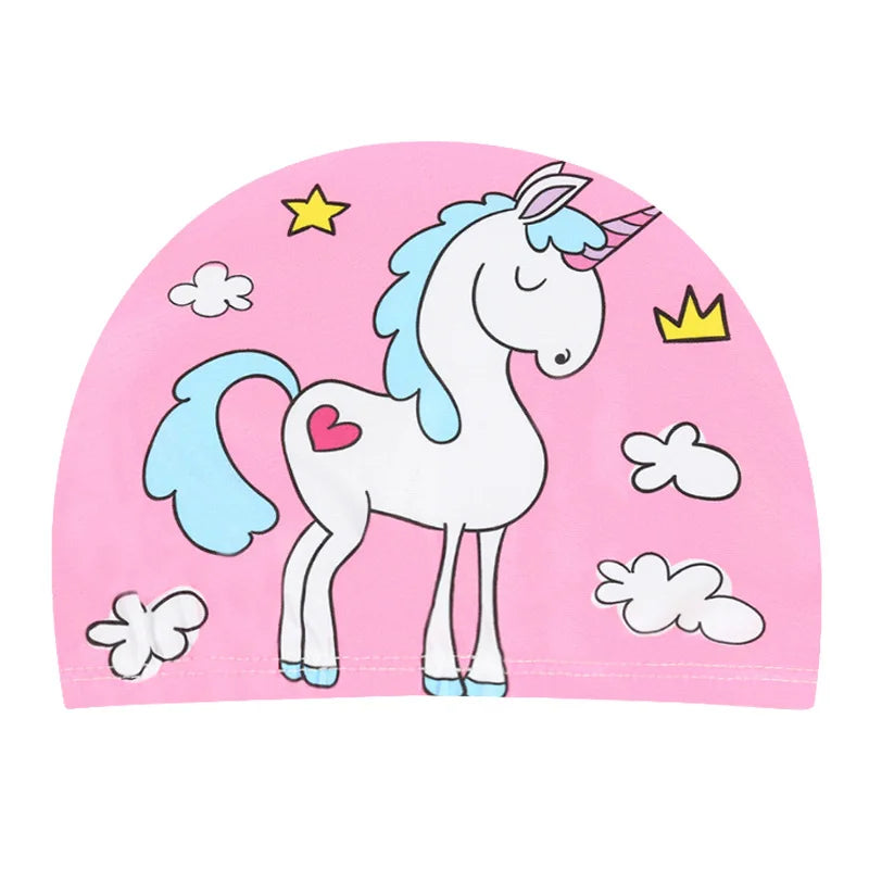 Kids Cartoon Swimming Cap Elastic Fabric Swim Hat
