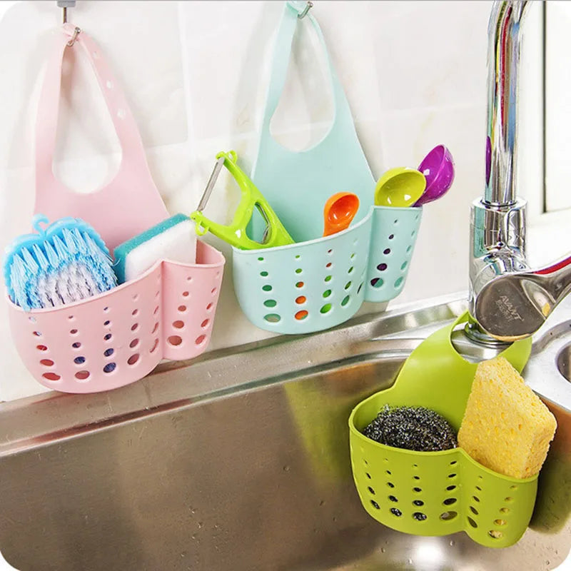 Adjustable Kitchen Sink Holder Faucet Hanging Soap & Sponge Organizer