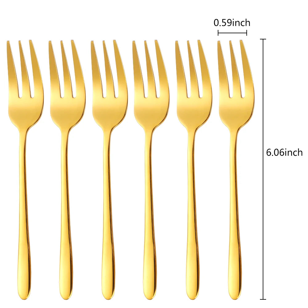 Gold Stainless Steel Fruit Fork Set Cake, Salad & Snack Cutlery (1–6Pcs)