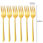 Gold Stainless Steel Fruit Fork Set Cake, Salad & Snack Cutlery (1–6Pcs)
