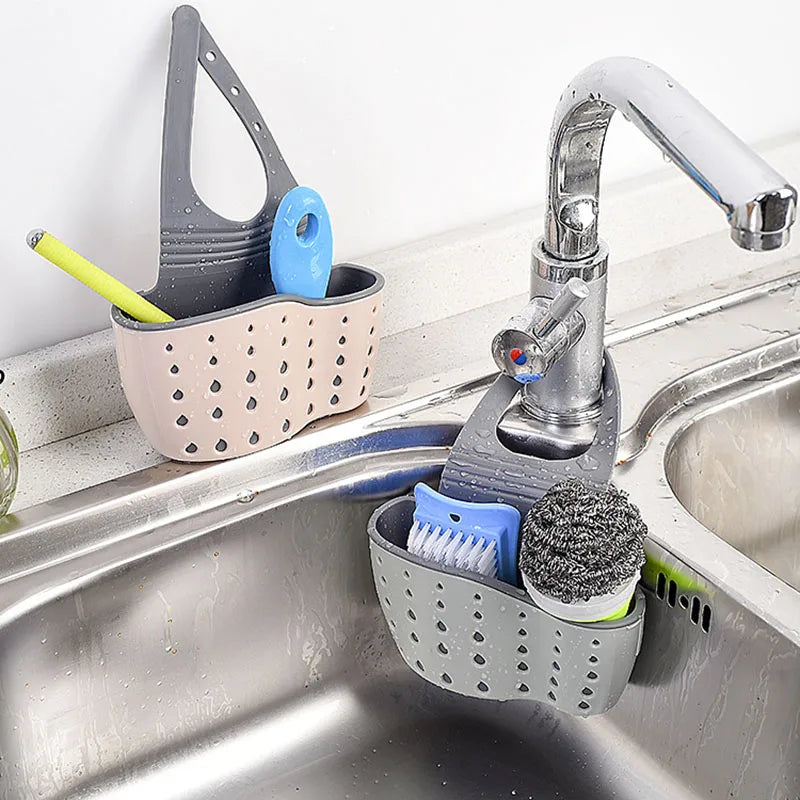Adjustable Kitchen Sink Holder Faucet Hanging Soap & Sponge Organizer