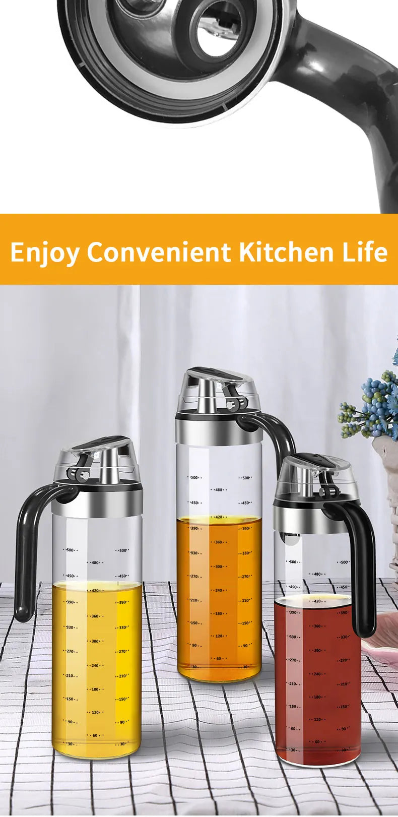 Glass Seasoning Bottle Dispenser Oil, Vinegar & Spice Storage Kitchen Tool