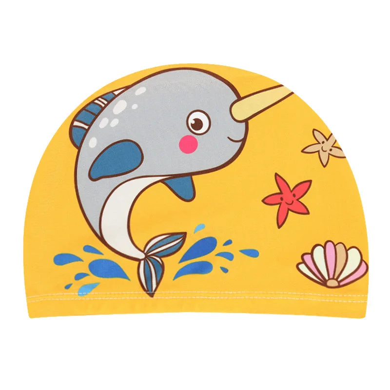 Kids Cartoon Swimming Cap Elastic Fabric Swim Hat