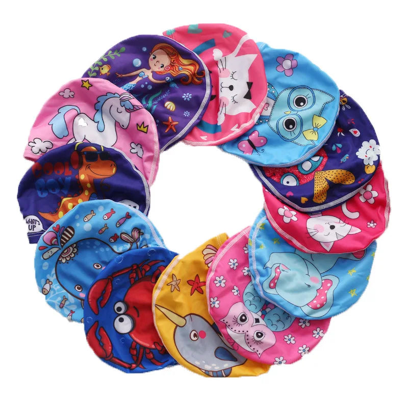 Kids Cartoon Swimming Cap Elastic Fabric Swim Hat