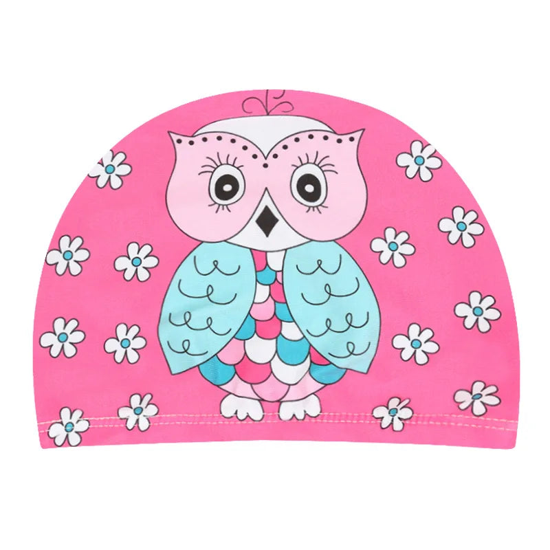 Kids Cartoon Swimming Cap Elastic Fabric Swim Hat