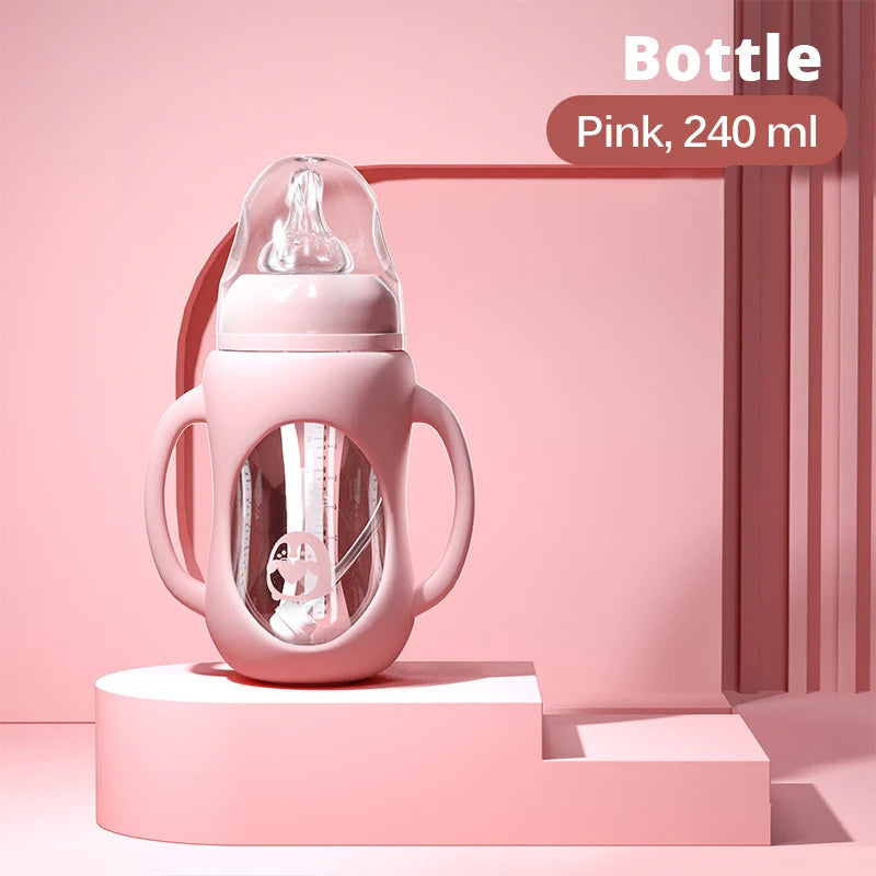 Glass Baby Bottle Dual Use Drinking Cup with Handle