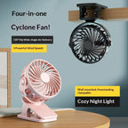 Portable PennyHaul rechargeable clip fan with night light, 360° rotation, and 3-speed USB airflow for personal cooling.