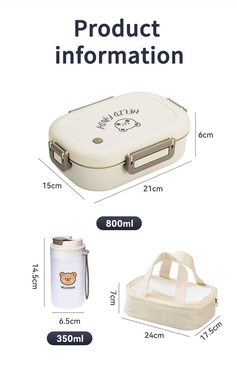 WORTHBUY 800ML Lunch Box Removable 3 Compartment Microwave Bento Box