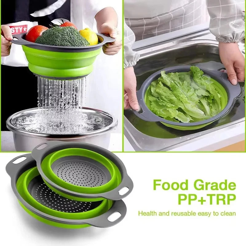 Silicone Folding Drain Basket Vegetable & Fruit Washing Strainer Kitchen Tool