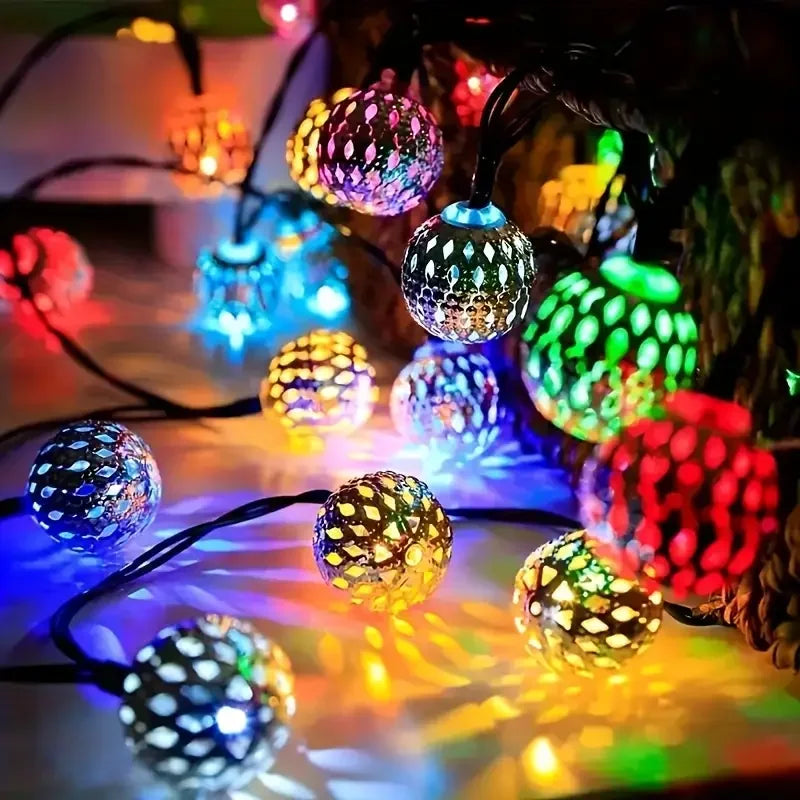 Solar Moroccan Ball String Lights Outdoor Fairy Decor