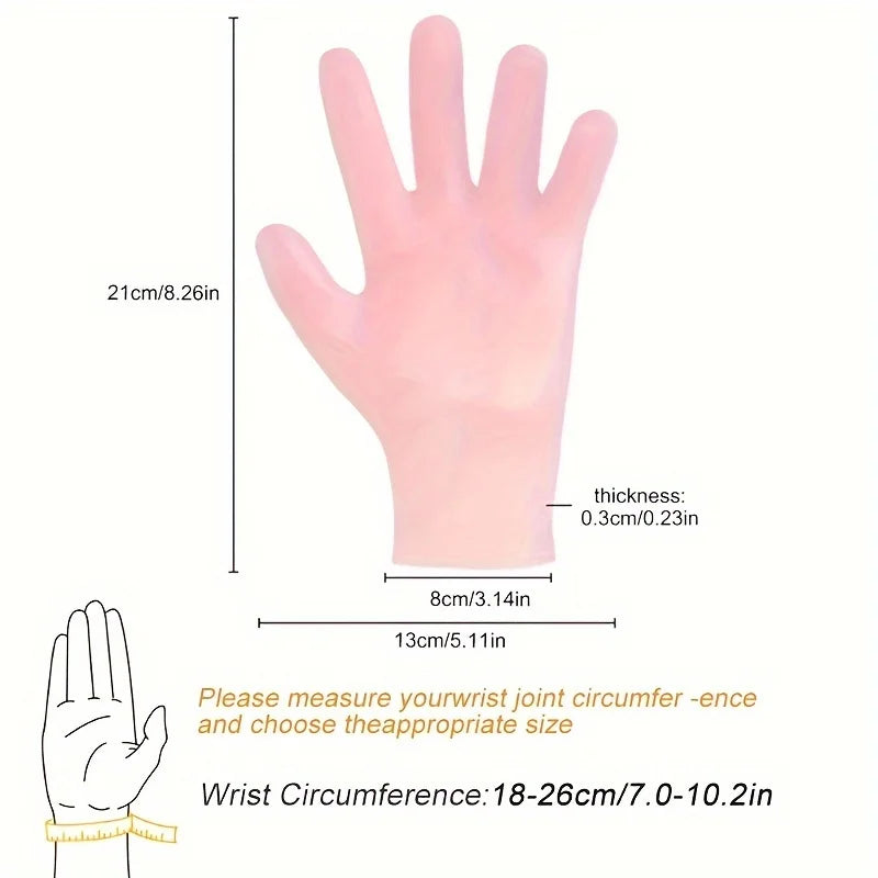 Reusable silicone hand care gloves 2 pack with size guide chart pink