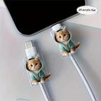 Cartoon Cat Cable Protectors (2-Pack) – Cute Charger Saver for USB-C Cables