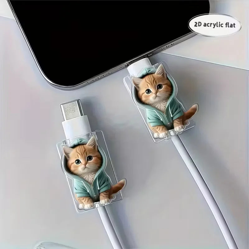 Cartoon Cat Cable Protectors (2-Pack) – Cute Charger Saver for USB-C Cables