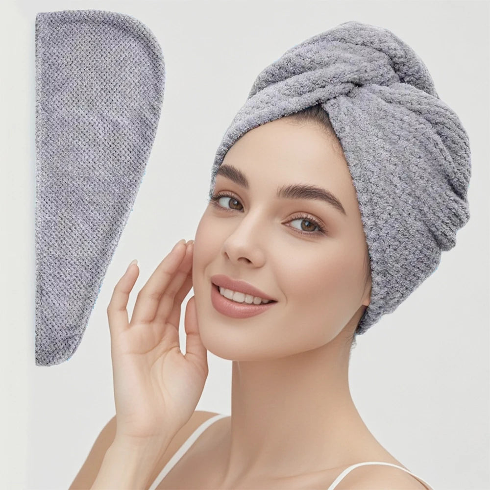 Absorbent Hair Towel Wrap Button Fast Dry Hair Turban for Women