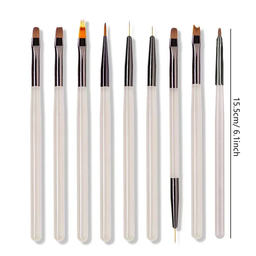 9Pcs UV Gel Acrylic Nail Brush Set 3D Carving Manicure Tools