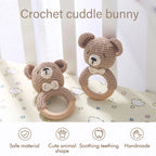 Crochet Bunny Baby Rattle Wooden Teether Toy