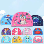 Kids Cartoon Swimming Cap Elastic Fabric Swim Hat