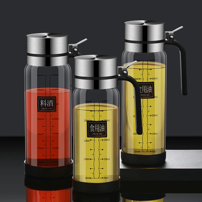 Glass Oil Bottle & Seasoning Set Leakproof Soy Sauce & Vinegar Pot