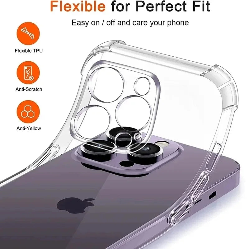 Luxury Clear Silicone Case for iPhone 17 16 15 14 13 12 11 Pro Max