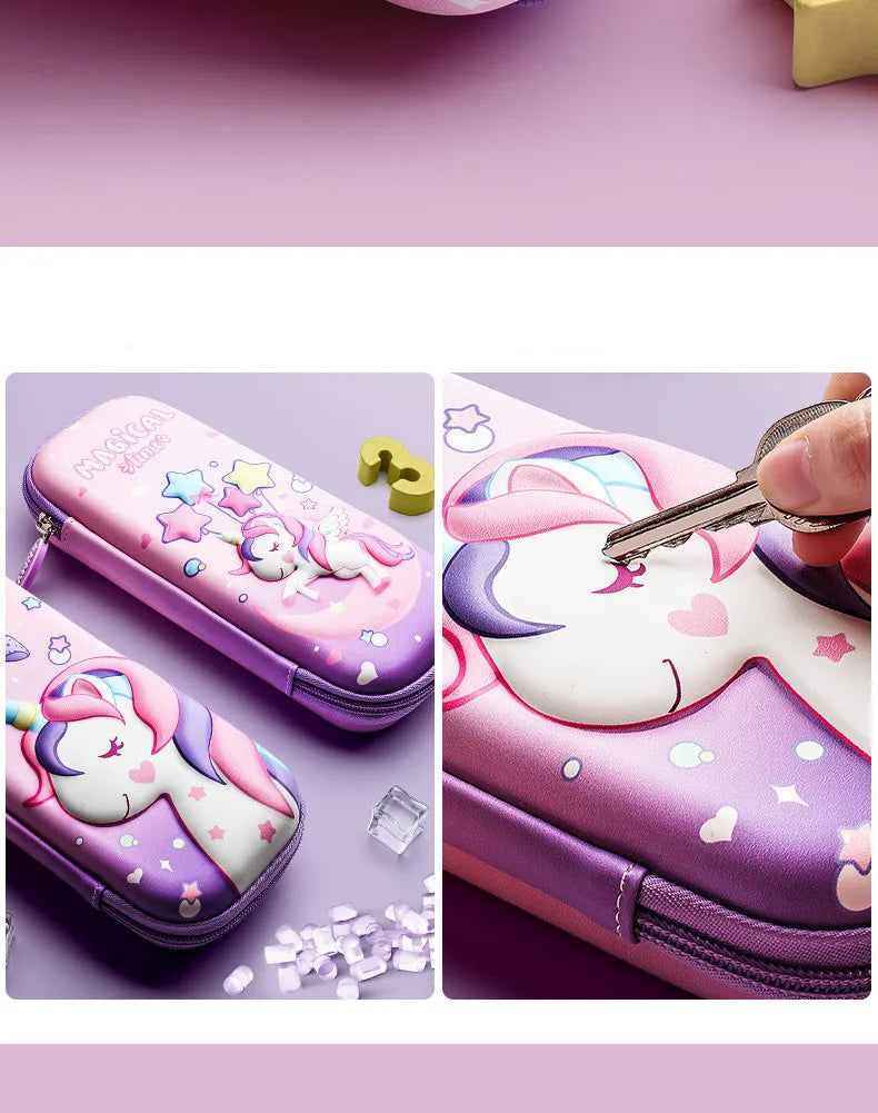 3D Unicorn Pencil Case Cute EVA Cartoon Stationery Box for Girls