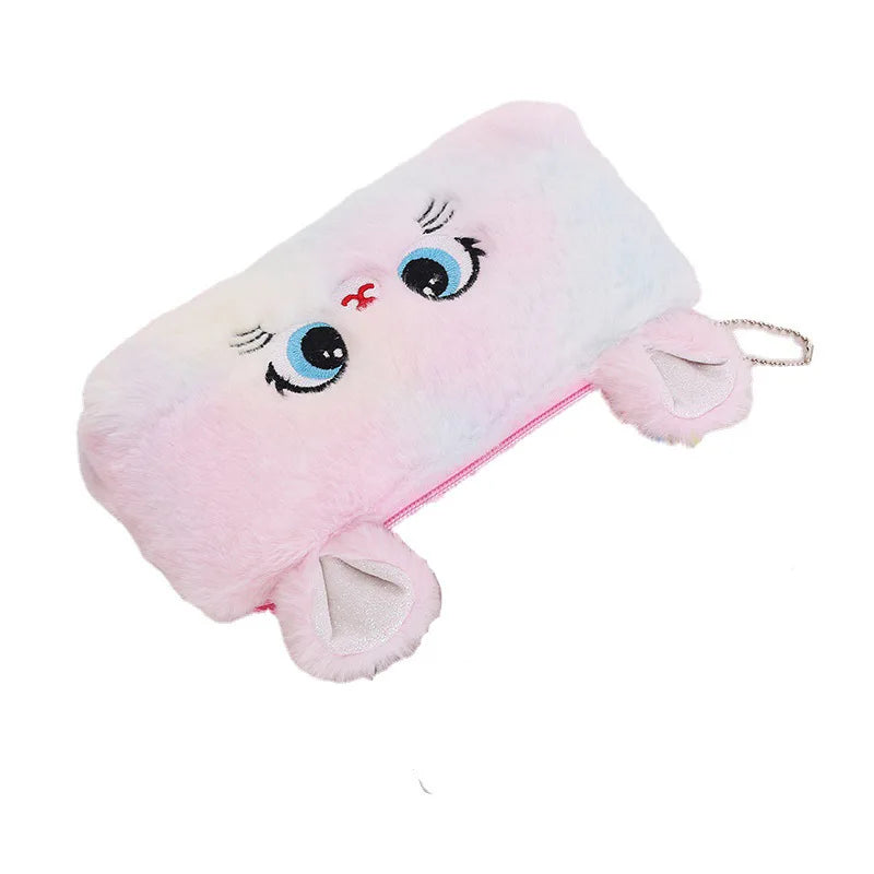 Kawaii Cat Plush Pencil Case Cute Fluffy Large Capacity Pen Bag