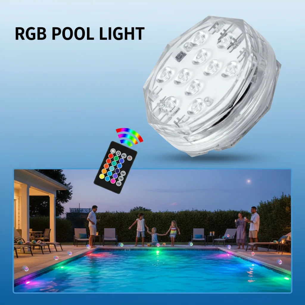 10 Color Changing Submersible LED Pool Lights with Remote