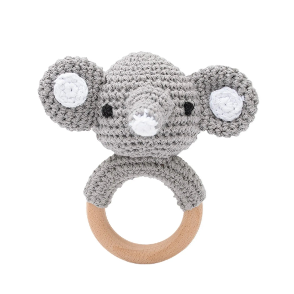Crochet Bunny Baby Rattle Wooden Teether Toy