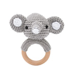 Crochet Bunny Baby Rattle Wooden Teether Toy