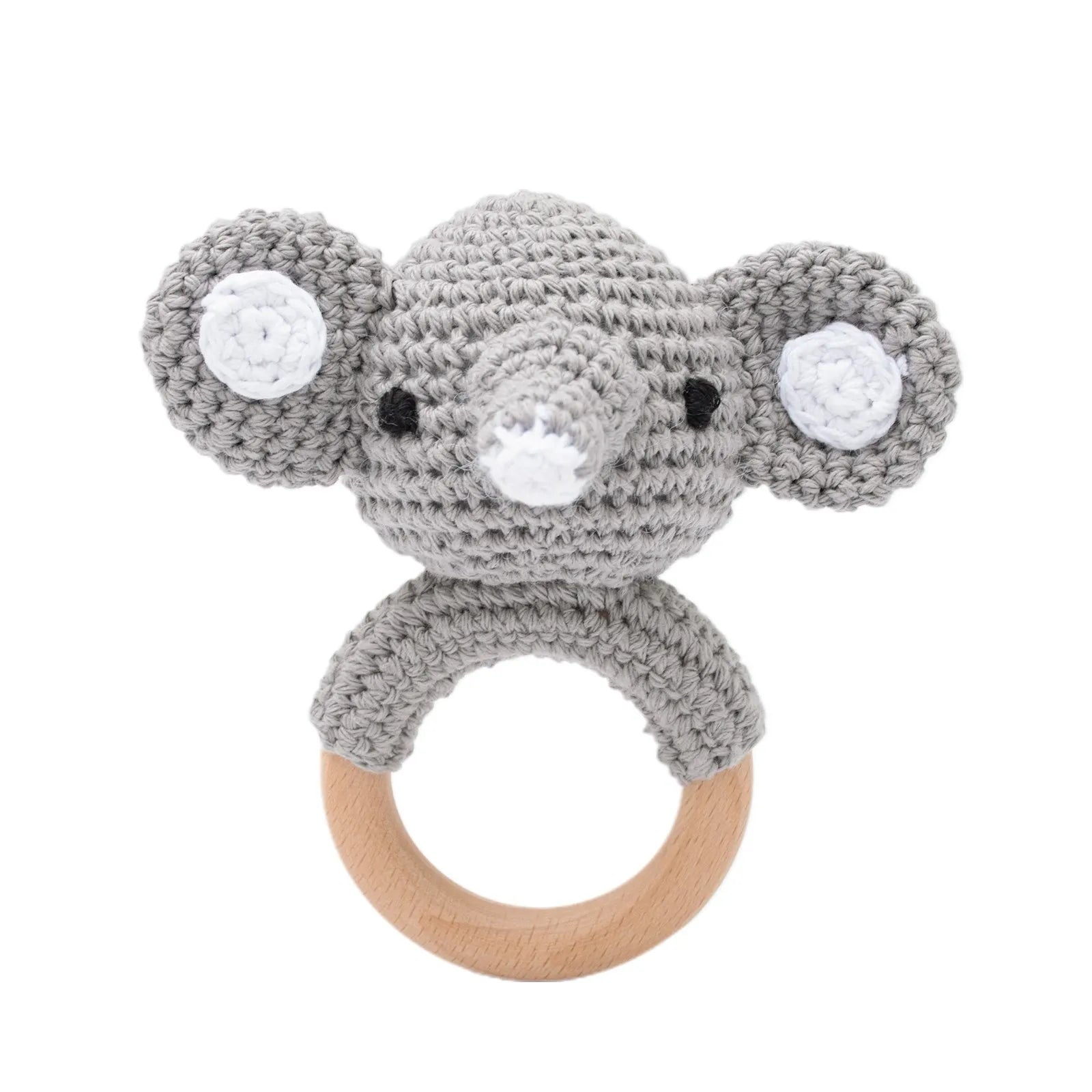 Crochet Bunny Baby Rattle Wooden Teether Toy