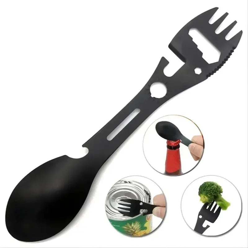 Outdoor Camping Fork Spoon Tool with Bottle Opener Portable Travel Cutlery