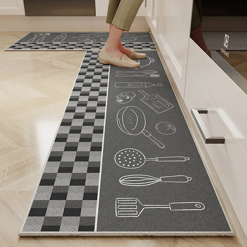 VIKAMA Kitchen Floor Mat Cartoon Dirt Resistant Non-Slip Velvet Carpet