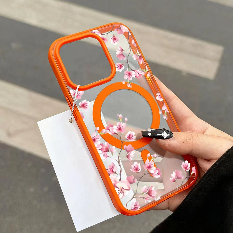 Pink Cherry Floral Magnetic Phone Case for iPhone 17 16 15 14 Pro Max