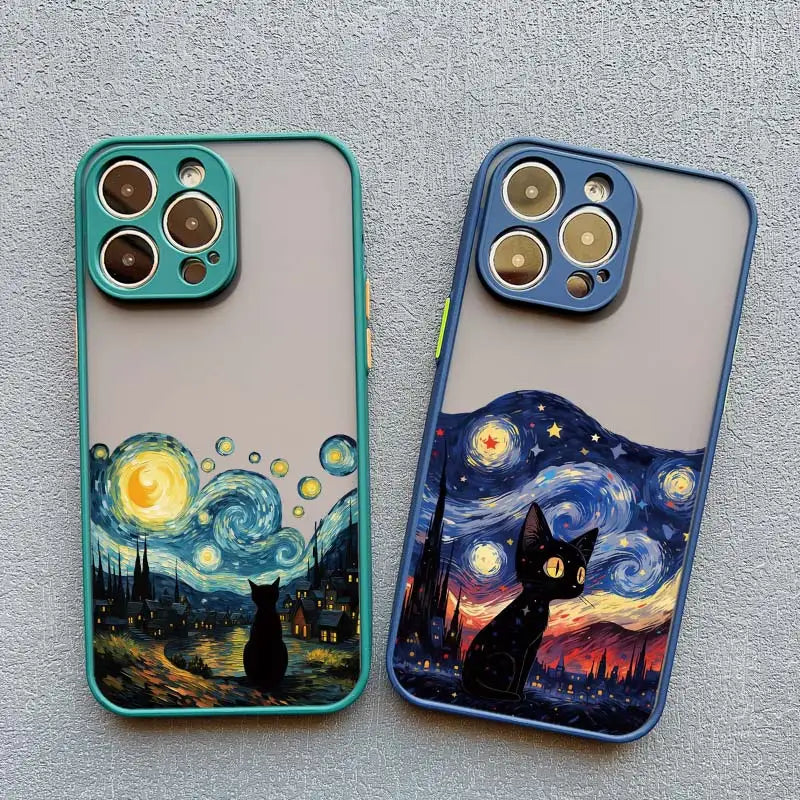Black Cat Starry Night Case for iPhone 11 12 13 14 15 16 17 Pro Max