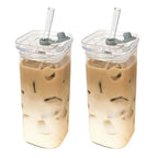 Square Glass Coffee Cup with Straw Heat Resistant Mug with Lid