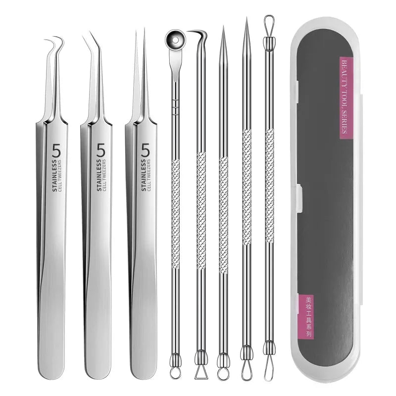 8Pcs Stainless Steel Acne Blackhead Clip Set Facial Pore Cleaner Tool