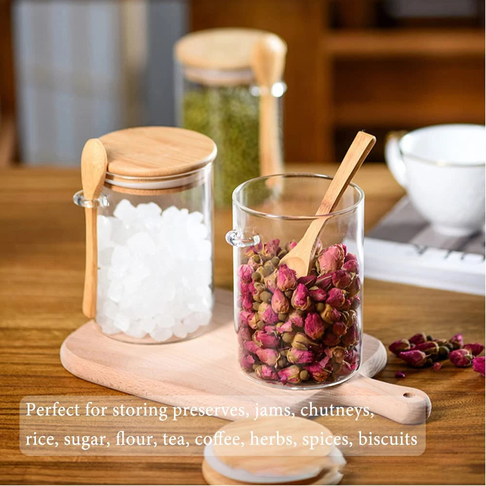 Airtight Glass Storage Jars Bamboo Lid Set