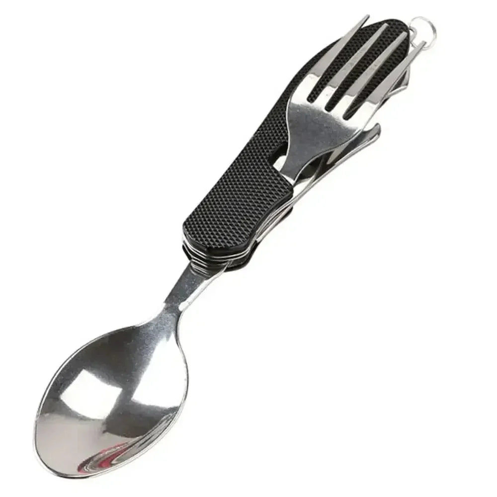 4-in-1 Foldable Camping Cutlery Set Portable Stainless Steel Utensil