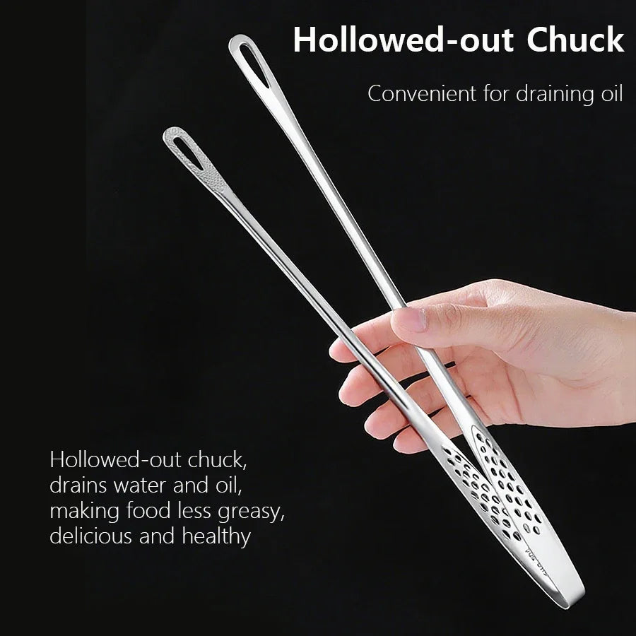 Long Stainless Steel Kitchen Tongs – Non-Slip BBQ & Grill Food Clamp Tool
