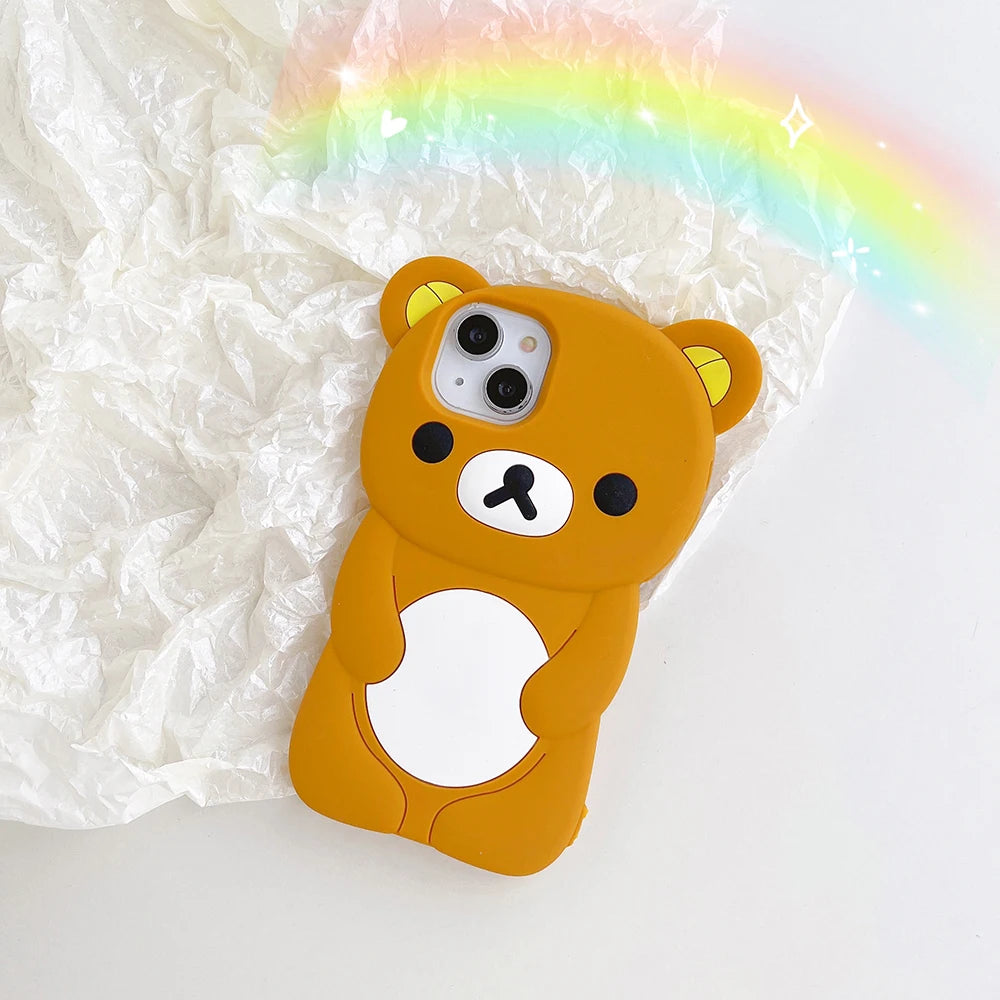 Cute Rilakkuma Bear Silicone Case for iPhone 12 13 14 15 16 17 Pro Max
