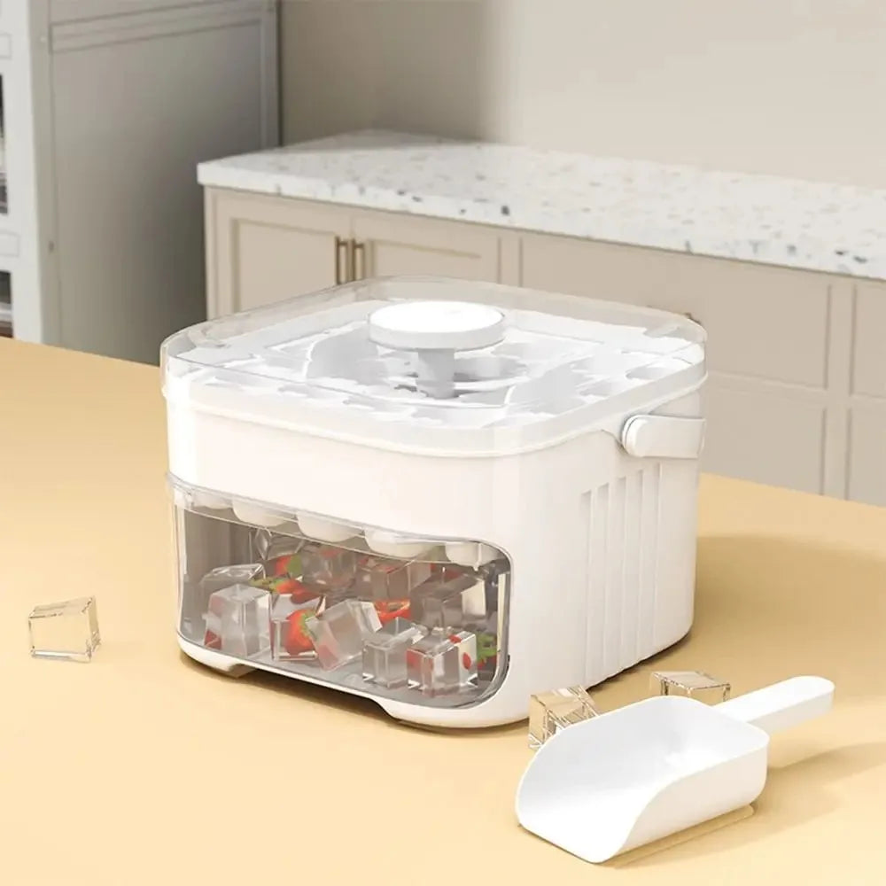 50 Cube Ice Maker UK Easy Press Ice Tray With Lid Refrigerator Ice Box