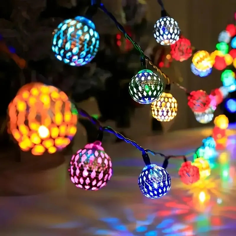 Solar Moroccan Ball String Lights Outdoor Fairy Decor