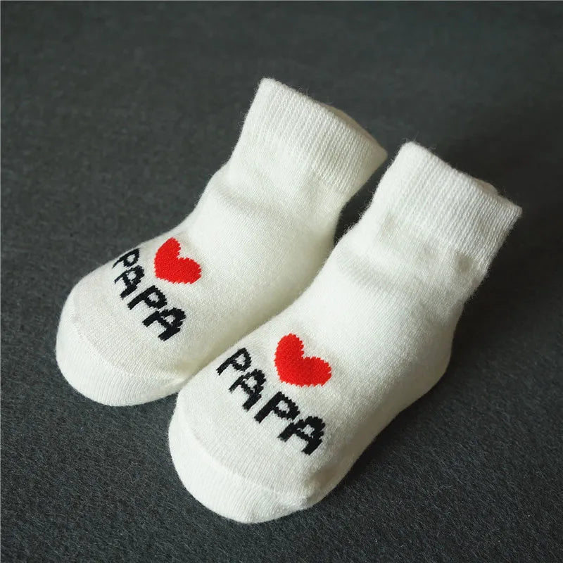 Newborn Baby Socks 2 Pairs Cute Mama Papa Cotton Crew Socks