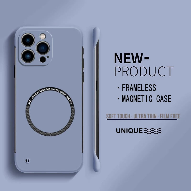 Magnetic Frameless Case for iPhone 15 14 13 12 11 Pro Max
