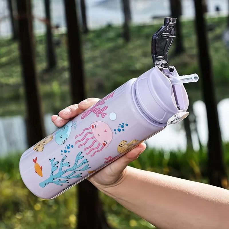 750ml Dinosaur Kids Water Bottle Leakproof Straw Cup