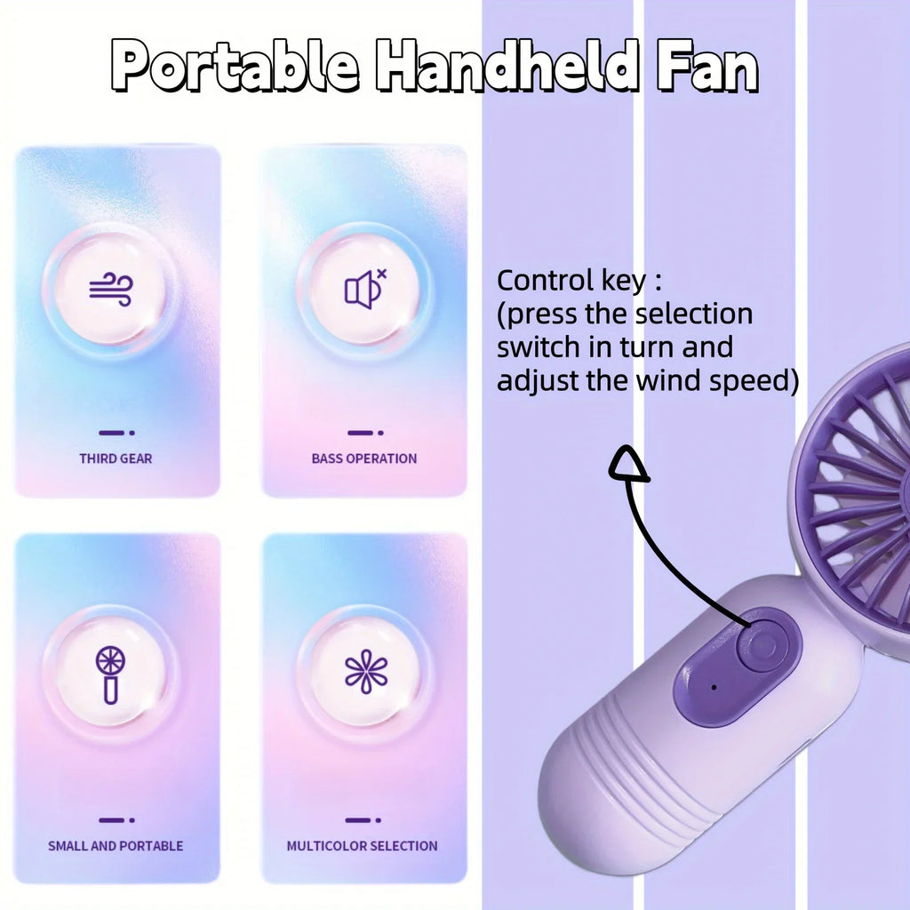 USB Rechargeable Mini Handheld Fan 3-Speed Portable Fan