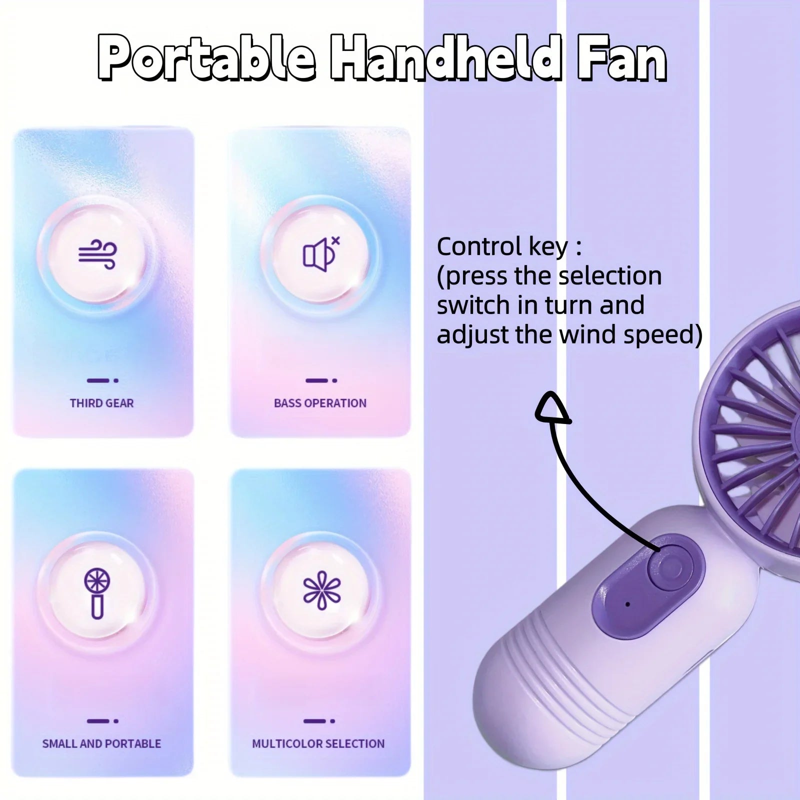USB Rechargeable Mini Handheld Fan 3-Speed Portable Fan