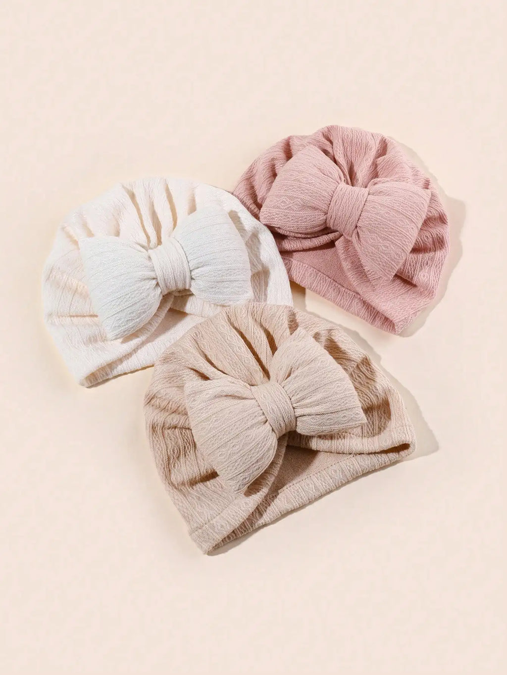 3PCS Baby Bowknot Knitted Hat Set Soft Infant Beanies