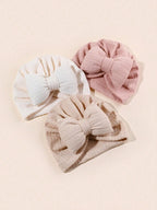 3PCS Baby Bowknot Knitted Hat Set Soft Infant Beanies